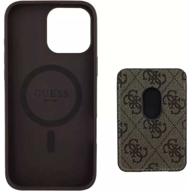 Guess 4G Stripes custodia portafoglio con MagSafe per iPhone 16 Pro Max marrone