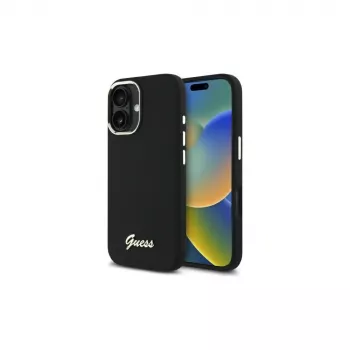Guess GUHCP16MSMBSLK custodia rigida in silicone Script Metal Logo & Frame per Apple iPhone 16 Plus 6,7