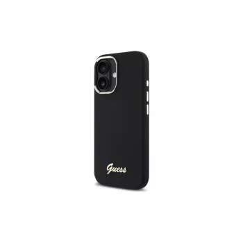 Guess GUHCP16MSMBSLK custodia rigida in silicone Script Metal Logo & Frame per Apple iPhone 16 Plus 6,7