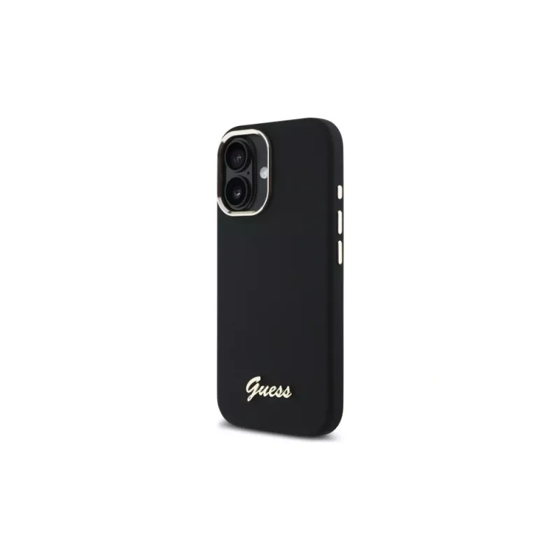 Guess GUHCP16MSMBSLK custodia rigida in silicone Script Metal Logo & Frame per Apple iPhone 16 Plus 6,7