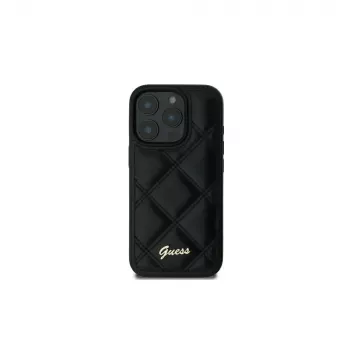 Guess GUHCP16SPSQSQSK iPhone 16 6.1 custodia rigida Quilted Metal Logo nero