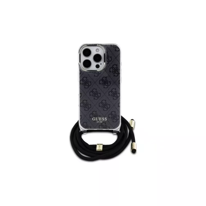 Guess GUHCP16XHC4SEK iPhone 16 Pro Max 6.9 custodia rigida Crossbody Cord 4G Print nero