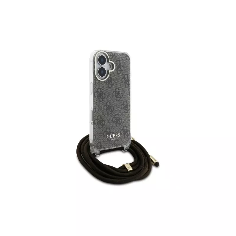 Guess GUHCP16SHC4SEW iPhone 16 6.1 custodia rigida Crossbody Cord 4G Print marrone