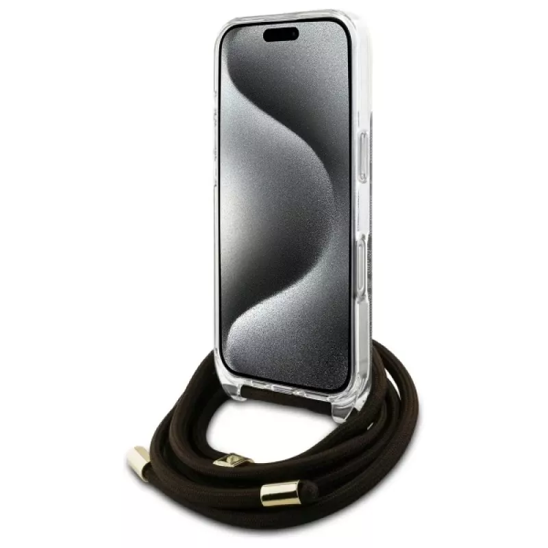 Guess GUHCP16LHC4SEW iPhone 16 Pro custodia rigida Crossbody Cord 4G Print marrone