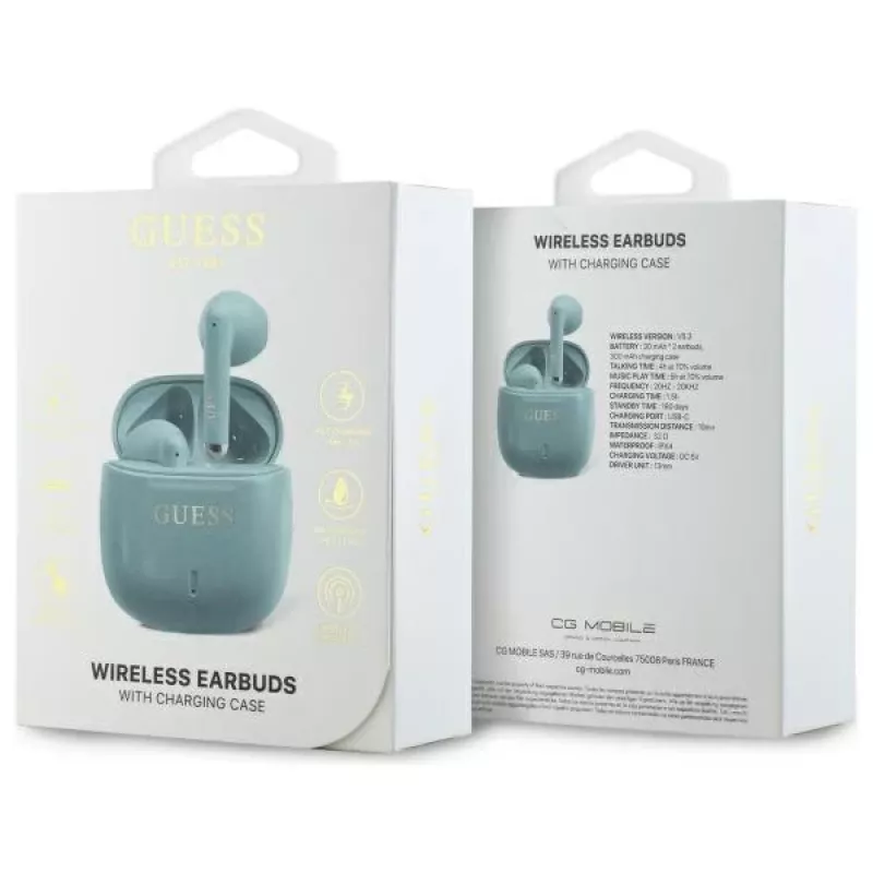 Guess Printed Classic Logo auricolari Bluetooth TWS con custodia di ricarica (turchese)