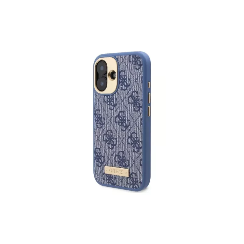 Guess GUHMP16SU4GPRB iPhone 16 6.1 custodia rigida blu 4G Logo Plate MagSafe