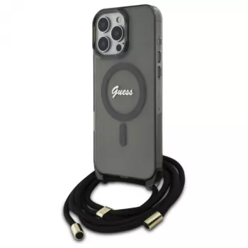 Guess GUHMP16LHCTSGNSK iPhone 16 Pro 6.3 custodia rigida Crossbody Cord Script MagSafe nero