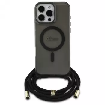 Guess GUHMP16LHCTSGNSK iPhone 16 Pro 6.3 custodia rigida Crossbody Cord Script MagSafe nero