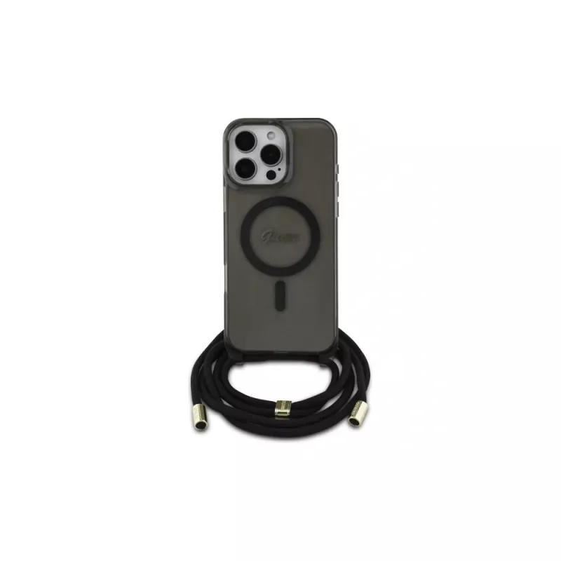 Guess Crossbody Cord Script MagSafe custodia rigida per iPhone 16 Pro Max 6,9 inch nero