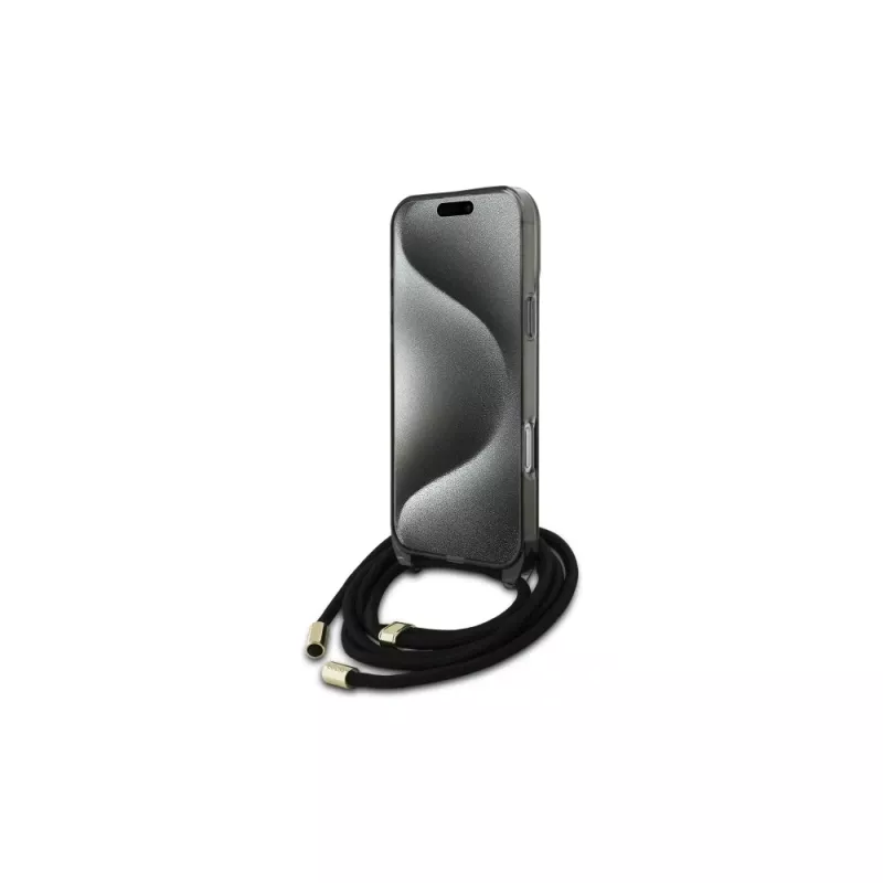 Guess Crossbody Cord Script MagSafe custodia rigida per iPhone 16 Pro Max 6,9 inch nero