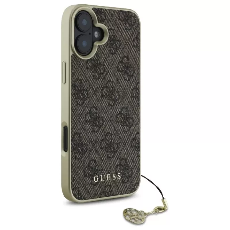Guess GUHCP16SGF4GBR custodia rigida per Apple iPhone 16 6,1 inch marrone 4G Charms Collection