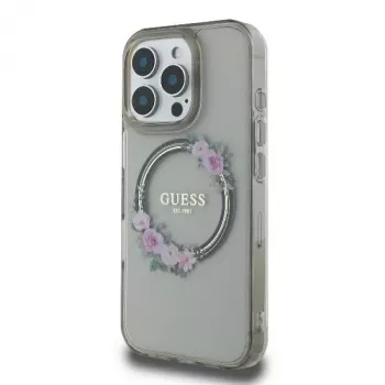 Guess GUHMP16XHFWFCK iPhone 16 Pro Max 6.9 nero custodia rigida IML Flowers Wreath MagSafe