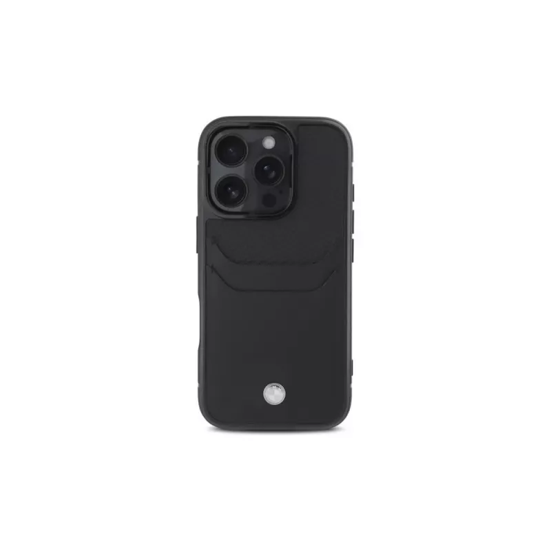 BMW Signature custodia rigida in pelle con porta carte per Apple iPhone 16 Pro Max 6,9 inch nero