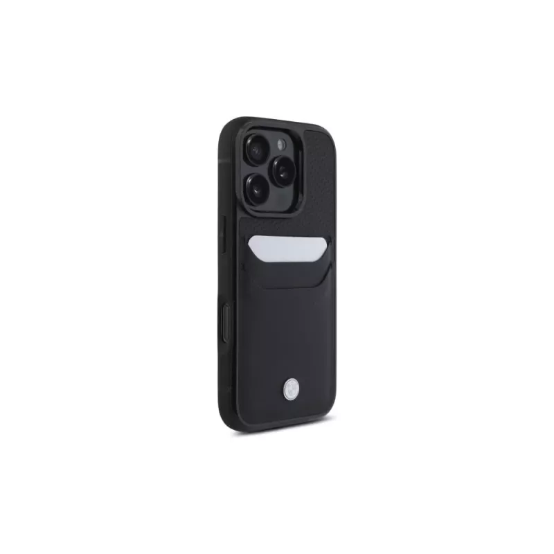 BMW Signature custodia rigida in pelle con porta carte per Apple iPhone 16 Pro Max 6,9 inch nero