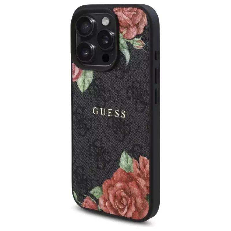 Guess GUHMP16XP4ROPEMCK iPhone 16 Pro Max 6,9 inch nero custodia rigida 4G Flowers Print MagSafe