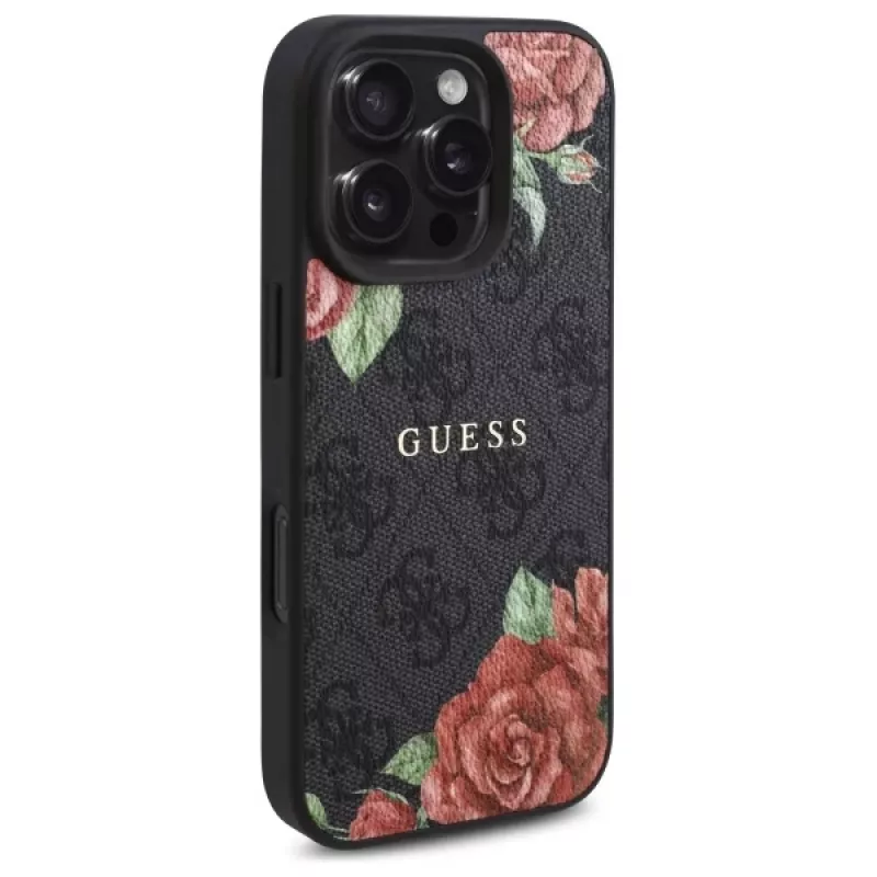 Guess GUHMP16XP4ROPEMCK iPhone 16 Pro Max 6,9 inch nero custodia rigida 4G Flowers Print MagSafe