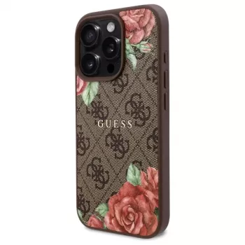 Guess GUHMP16LP4ROPEMCW Custodia rigida iPhone 16 Pro 4G Flowers Print MagSafe marrone