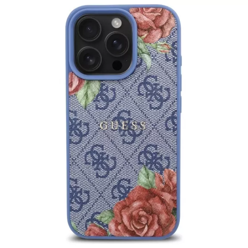 Guess GUHMP16XP4ROPEMCB Custodia rigida iPhone 16 Pro Max 6,9 inch blu 4G Flowers Print MagSafe