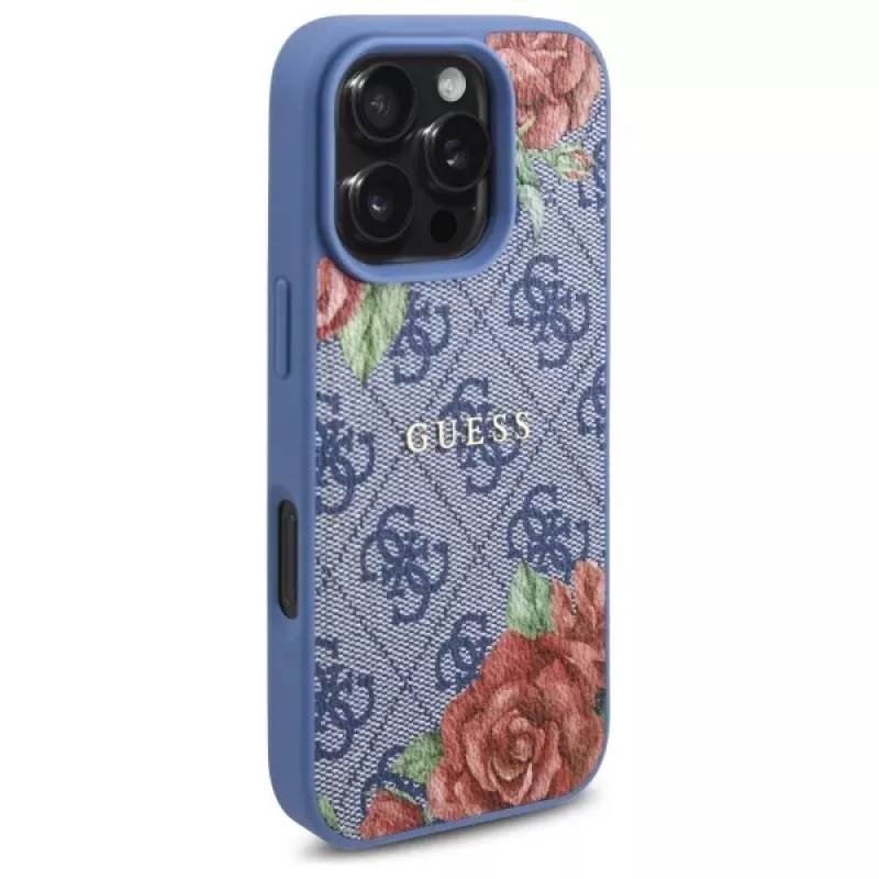 Guess GUHMP16XP4ROPEMCB Custodia rigida iPhone 16 Pro Max 6,9 inch blu 4G Flowers Print MagSafe