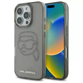 Karl Lagerfeld IML Rhinestones Karl Head Custodia per iPhone 16 Pro Max (nero)