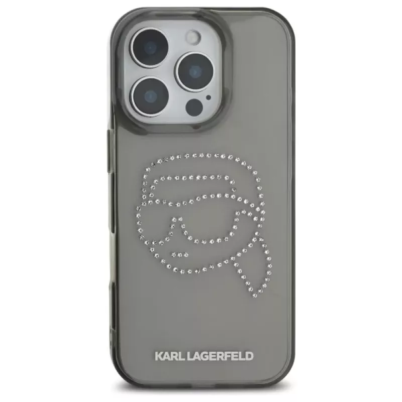 Karl Lagerfeld IML Rhinestones Karl Head Custodia per iPhone 16 Pro Max (nero)