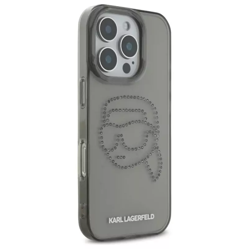 Karl Lagerfeld IML Rhinestones Karl Head Custodia per iPhone 16 Pro Max (nero)