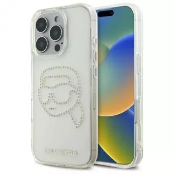 Karl Lagerfeld IML Rhinestones Karl Head Back Cover per iPhone 16 Pro Max (trasparente)