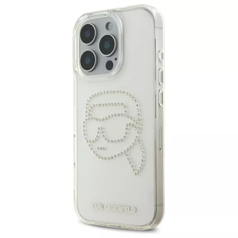 Karl Lagerfeld IML Rhinestones Karl Head Back Cover per iPhone 16 Pro Max (trasparente)