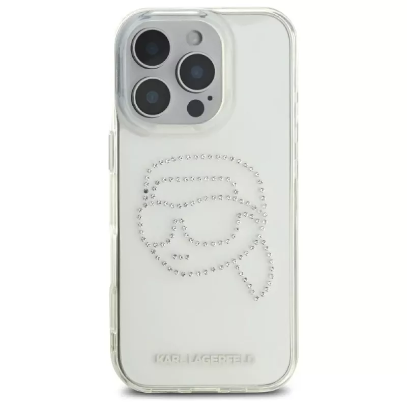 Karl Lagerfeld IML Rhinestones Karl Head Back Cover per iPhone 16 Pro Max (trasparente)