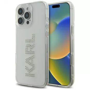 Karl Lagerfeld IML Rhinestones Logo Custodia per iPhone 16 Pro, trasparente