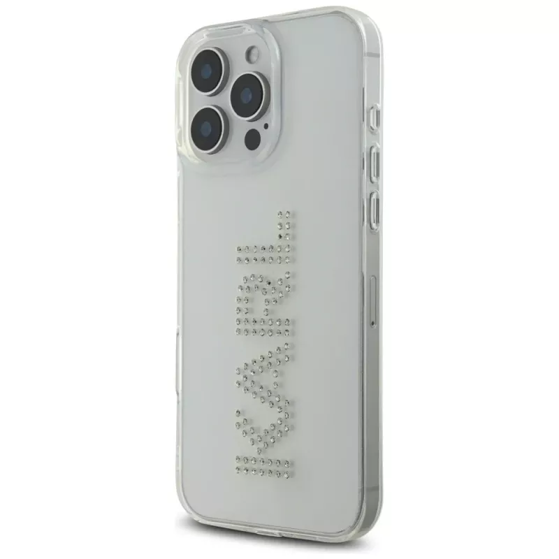 Karl Lagerfeld IML Rhinestones Logo Custodia per iPhone 16 Pro, trasparente
