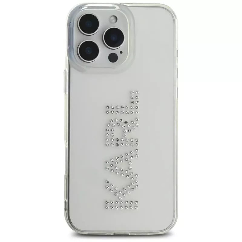 Karl Lagerfeld IML Rhinestones Logo Custodia per iPhone 16 Pro, trasparente