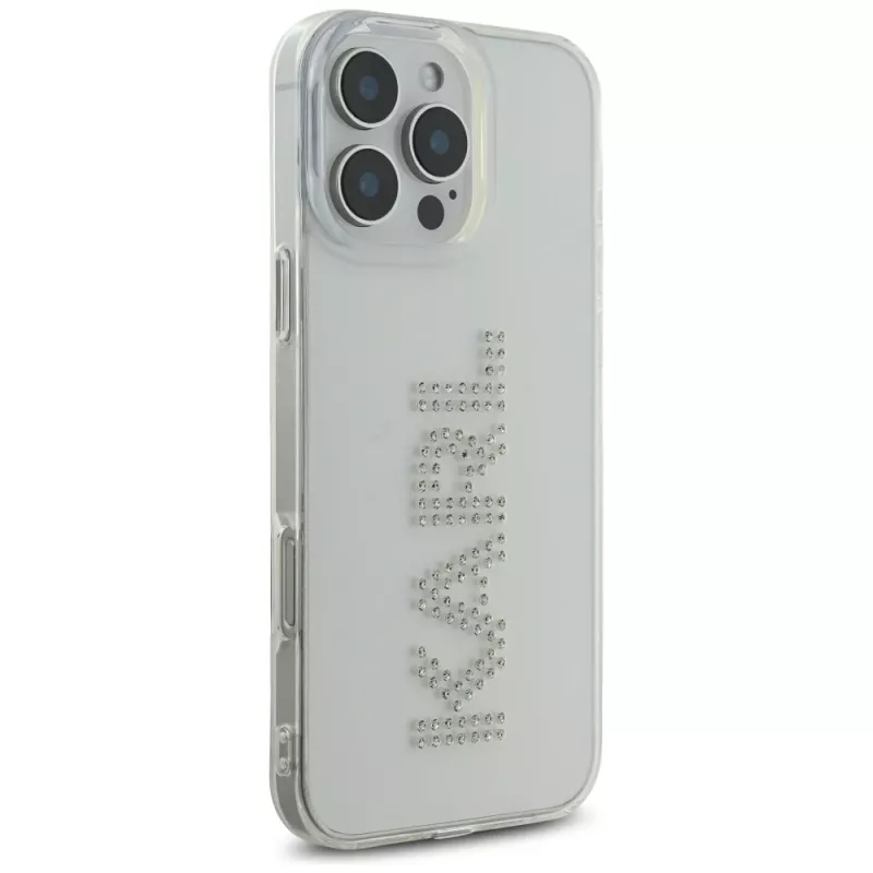 Karl Lagerfeld IML Rhinestones Logo Custodia per iPhone 16 Pro, trasparente