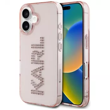Karl Lagerfeld IML Rhinestones Logo Back Cover per iPhone 16, rosa