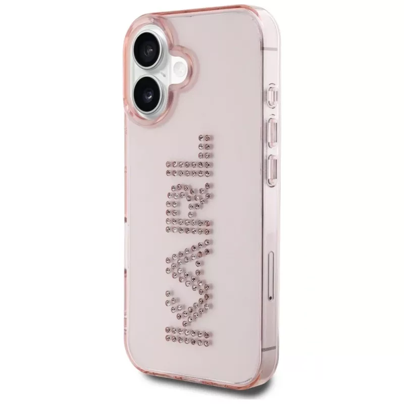 Karl Lagerfeld IML Rhinestones Logo Back Cover per iPhone 16, rosa