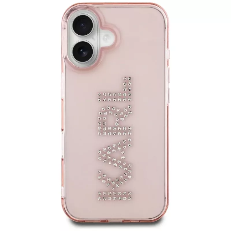 Karl Lagerfeld IML Rhinestones Logo Back Cover per iPhone 16, rosa