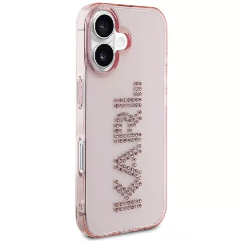 Karl Lagerfeld IML Rhinestones Logo Back Cover per iPhone 16, rosa