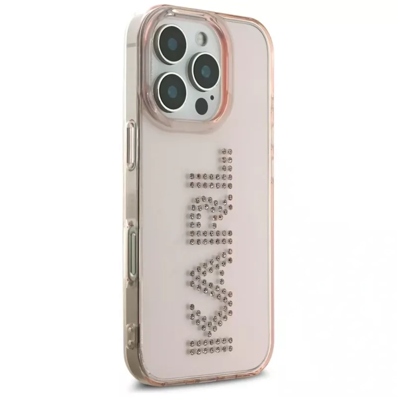 KARL LAGERFELD IML Rhinestones Logo Custodia per iPhone 16 Pro rosa