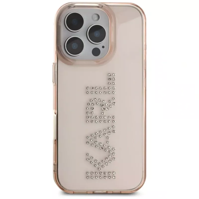 KARL LAGERFELD IML Rhinestones Logo Custodia per iPhone 16 Pro Max rosa
