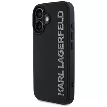 KARL LAGERFELD HC 3D Rubber Elongated Glitter Custodia per iPhone 16, nero