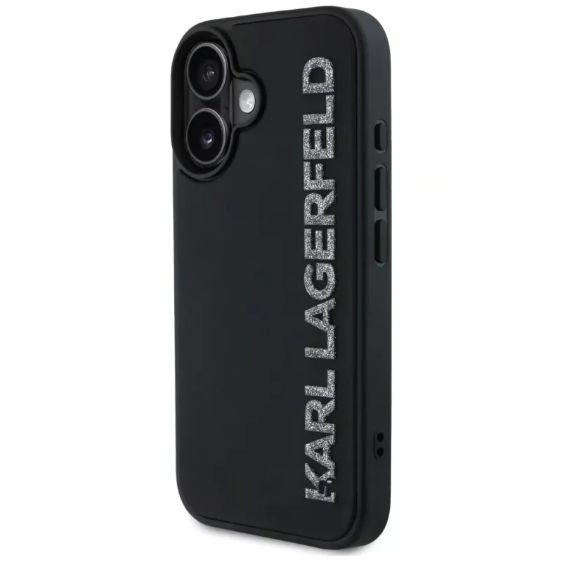KARL LAGERFELD HC 3D Rubber Elongated Glitter Custodia per iPhone 16, nero