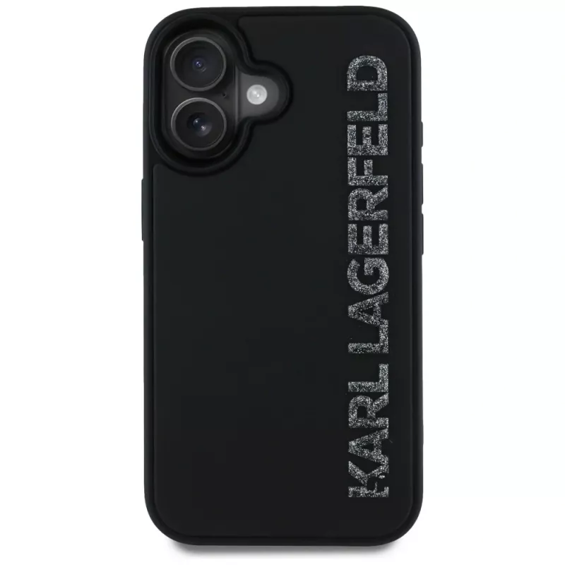 KARL LAGERFELD HC 3D Rubber Elongated Glitter Custodia per iPhone 16, nero