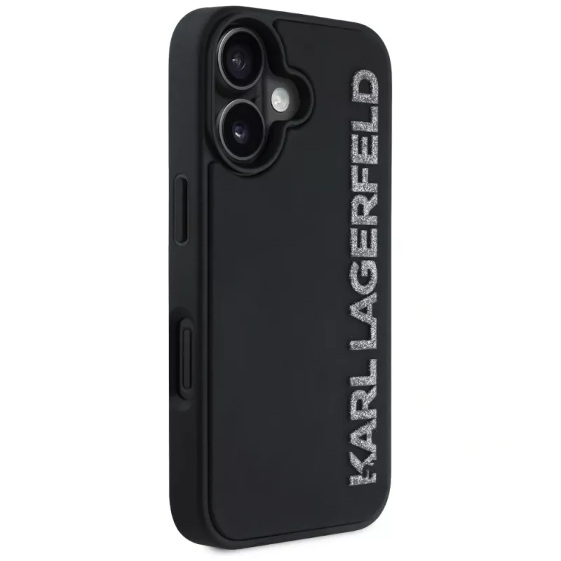KARL LAGERFELD HC 3D Rubber Elongated Glitter Custodia per iPhone 16, nero