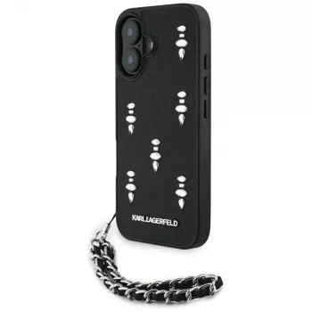 Karl Lagerfeld Saffiano Crystals with Chain Case per iPhone 16 nero