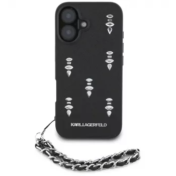 Karl Lagerfeld Saffiano Crystals with Chain Case per iPhone 16 nero