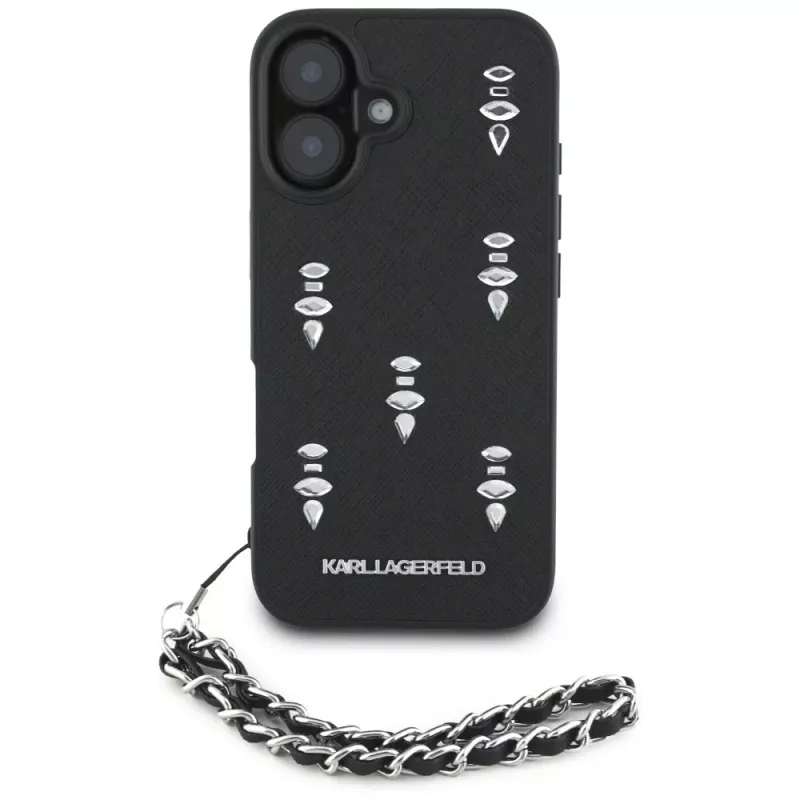 Karl Lagerfeld Saffiano Crystals with Chain Case per iPhone 16 nero