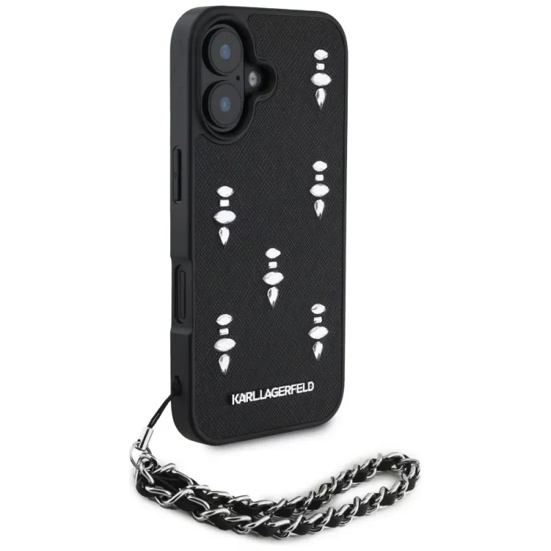 Karl Lagerfeld Saffiano Crystals with Chain Case per iPhone 16 nero