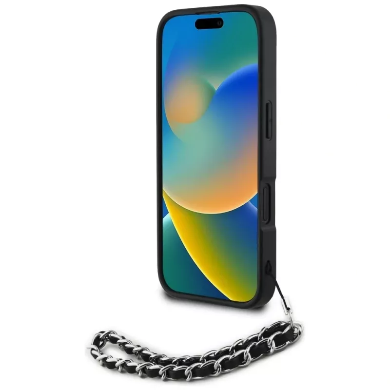 Karl Lagerfeld Saffiano Crystals with Chain Case per iPhone 16 nero