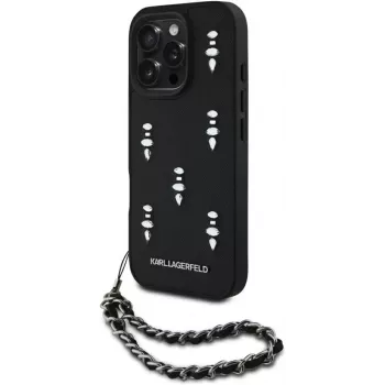 Karl Lagerfeld Saffiano Crystals with Chain Back Cover per iPhone 16 Pro, nero