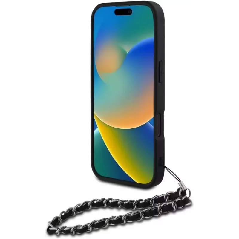 Karl Lagerfeld Saffiano Crystals with Chain Back Cover per iPhone 16 Pro, nero
